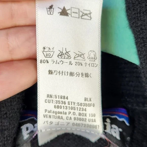 Patagonia Lambs Wool Blend Cardigan Sweater Black Gray Stripes sz L - Picture 6 of 6